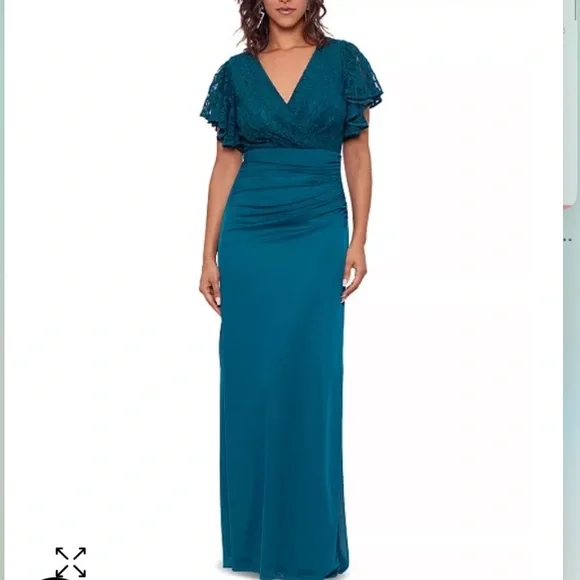 B&A by Betsy and Adam Womens Ruched Maxi Formal Evening Dress Green 10